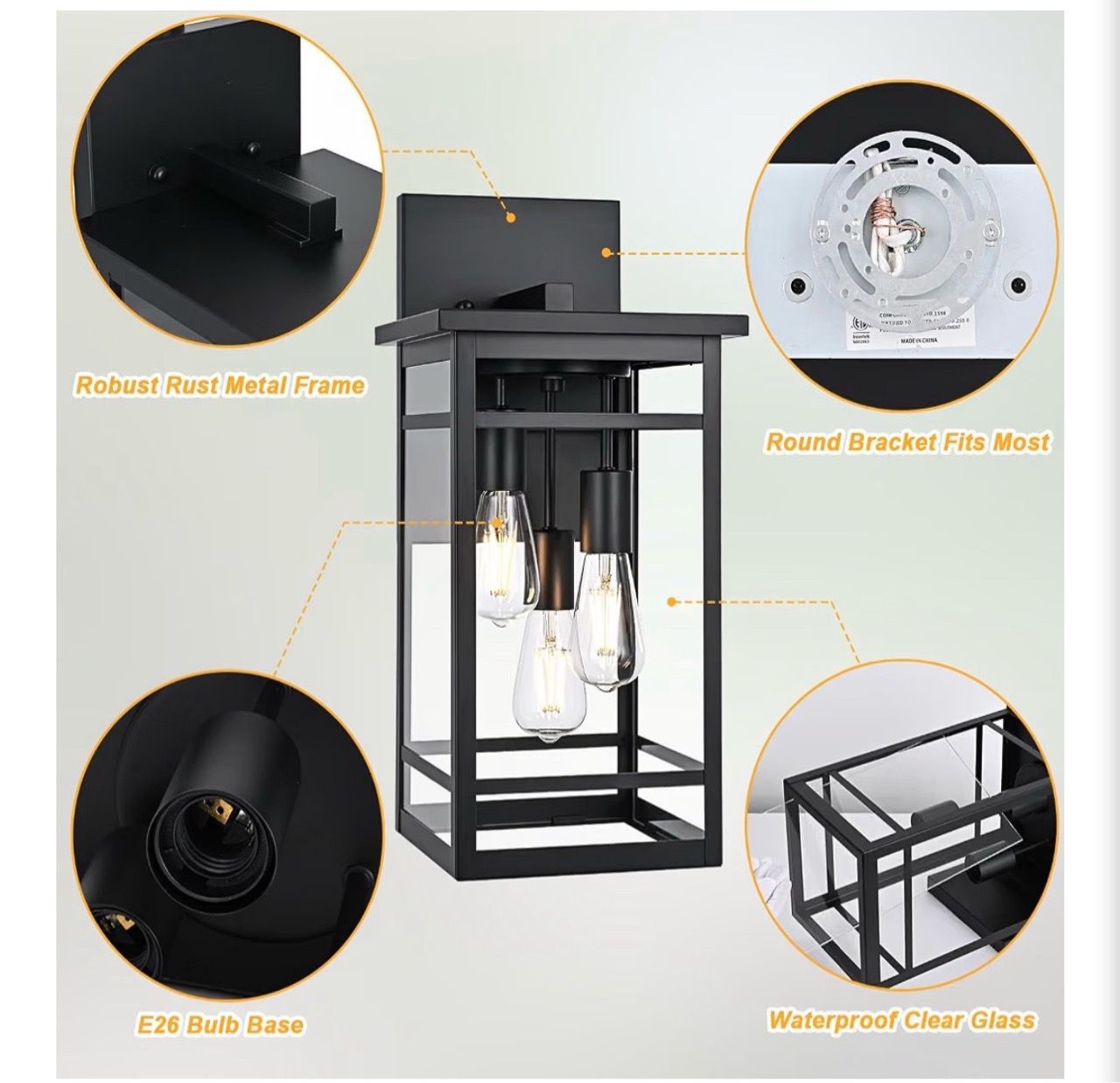 New 3 Lights Large Modern Outdoor Wall Sconce Light Black - photo 4