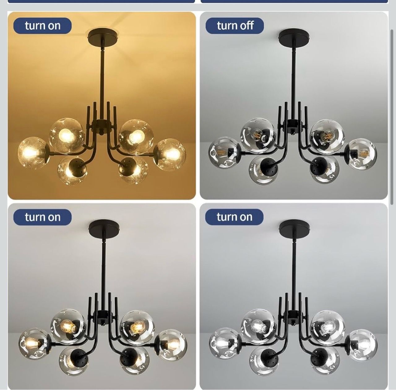 New 6 Light Glass Globe Sputnik Chandeliers - photo 4