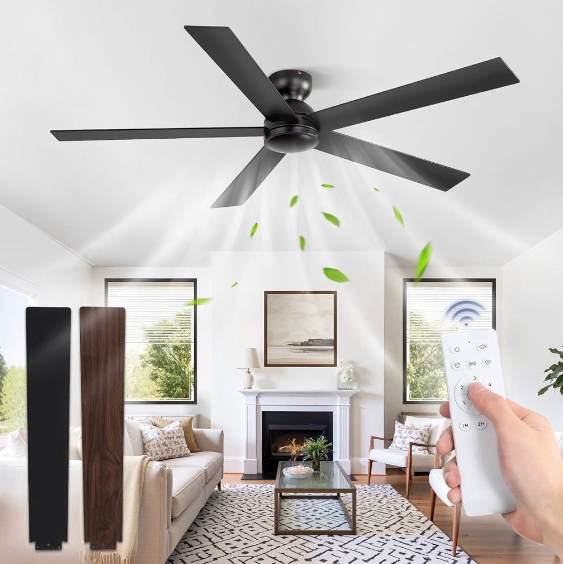 New 60 Inch Ceiling Fan no Light, Flush Mount Low Profile, Black