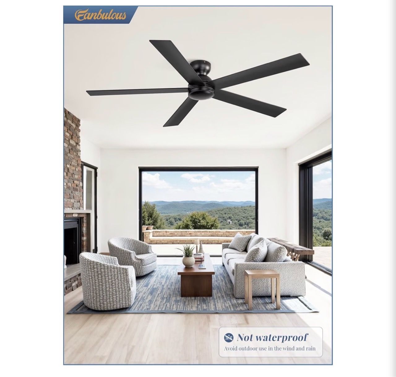 New 60 Inch Ceiling Fan no Light, Flush Mount Low Profile, Black - photo 4