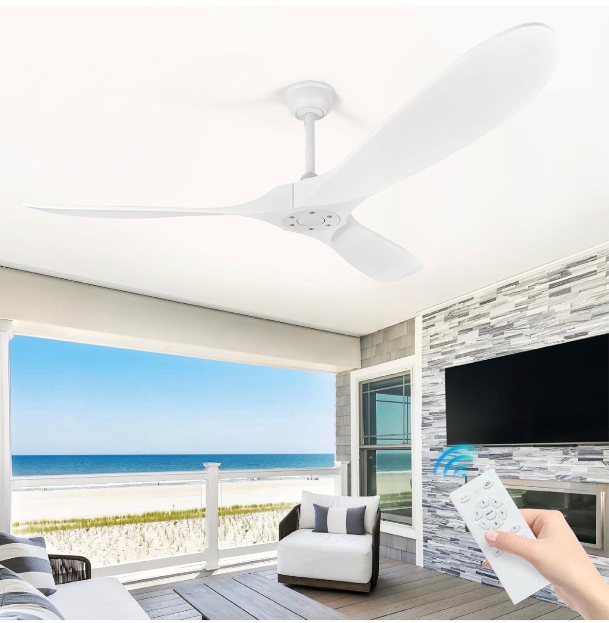 New 60 Inch White Ceiling Fan No Light with remote control - photo 2