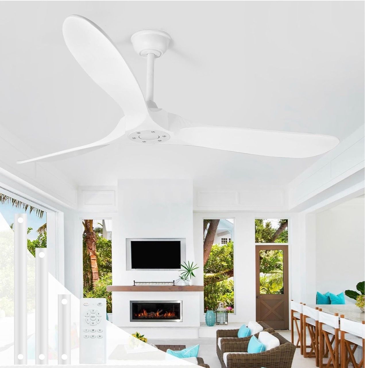 New 60 Inch White Ceiling Fan No Light with remote control - photo 4