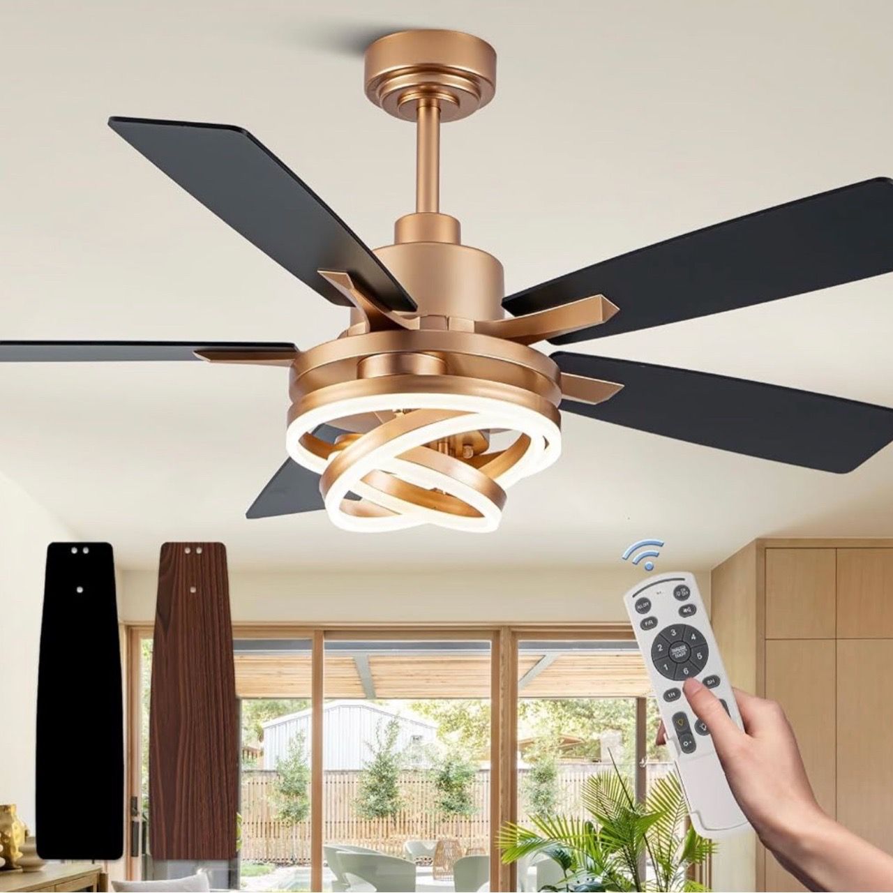 New 52" Gold Modern Chandelier Fandelier Ceiling Fan