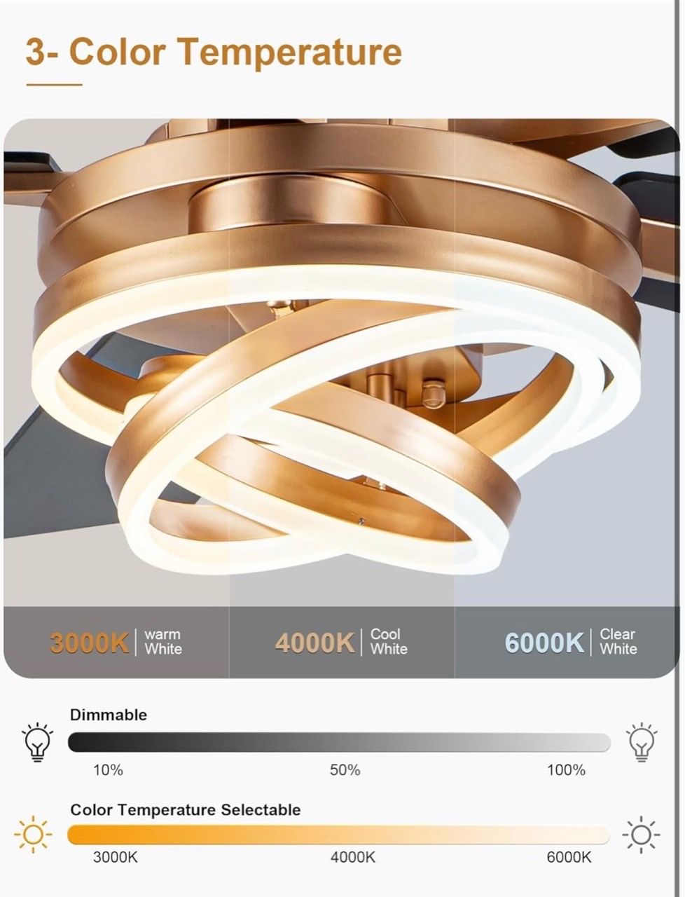 New 52" Gold Modern Chandelier Fandelier Ceiling Fan - photo 4