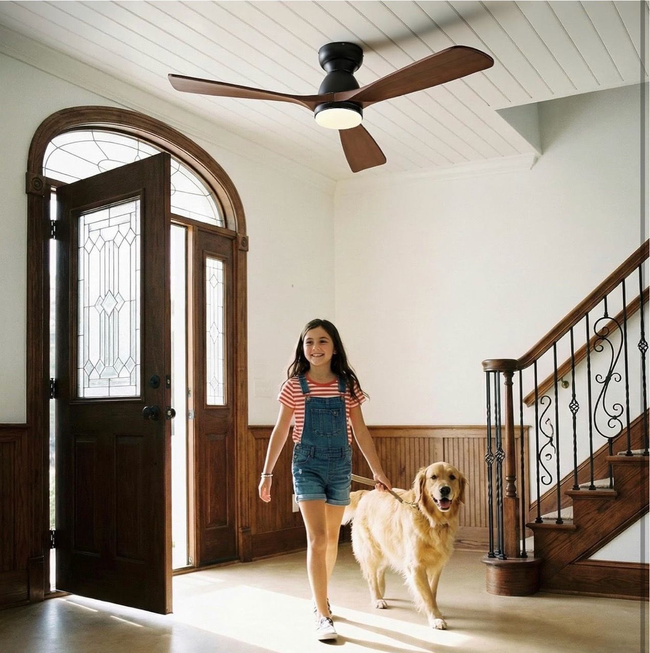 New 52in Smart Flush Mount Ceiling Fan with Lights - photo 2