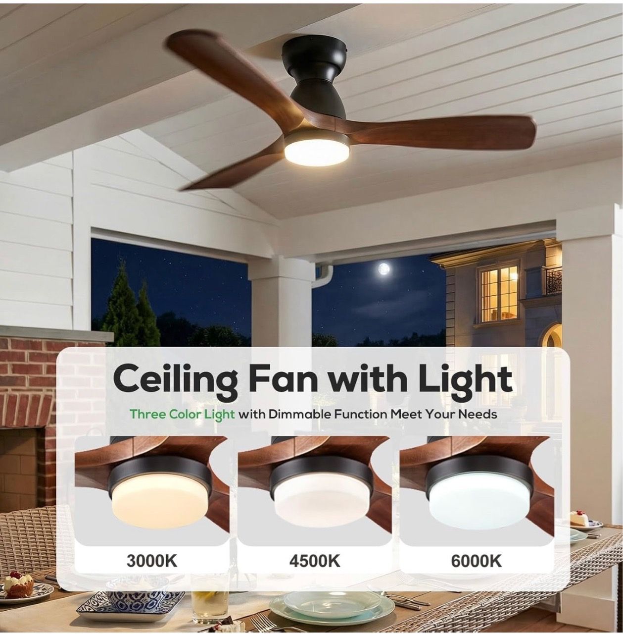 New 52in Smart Flush Mount Ceiling Fan with Lights - photo 3