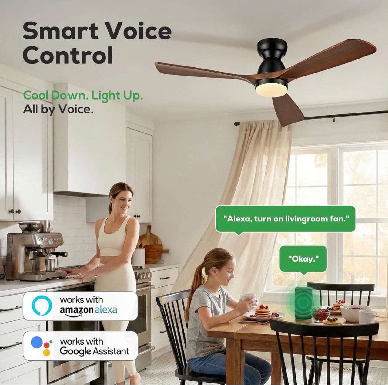New 52in Smart Flush Mount Ceiling Fan with Lights - photo 5