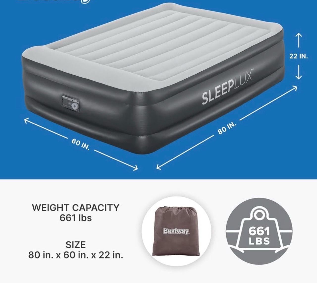 new Sleeplux Tritech Airbed Queen 22" Built In Ac Pump - photo 3