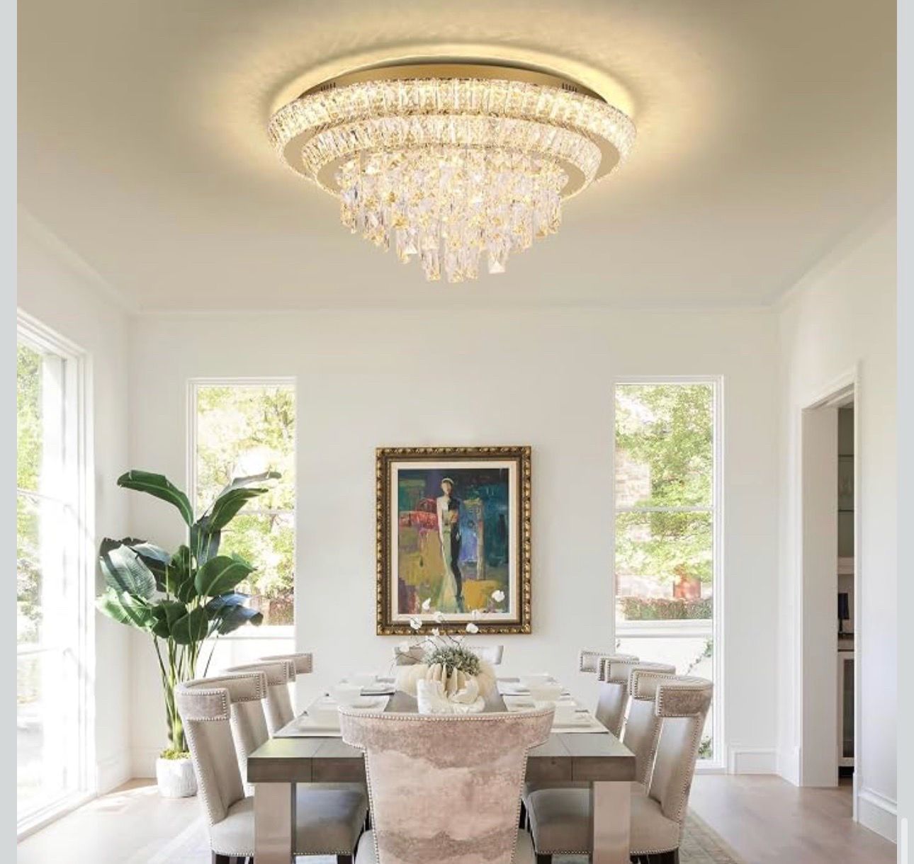 New 24" Flush Mount Crystal Chandeliers with Remote and APP - photo 4