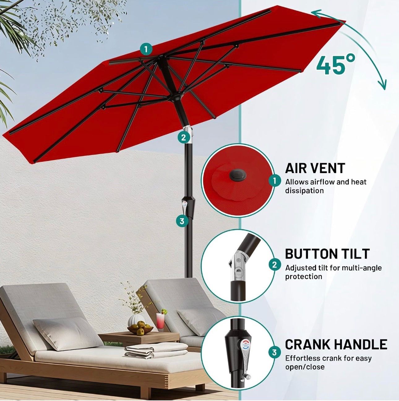 New red 9 FT Patio Umbrella - photo 3