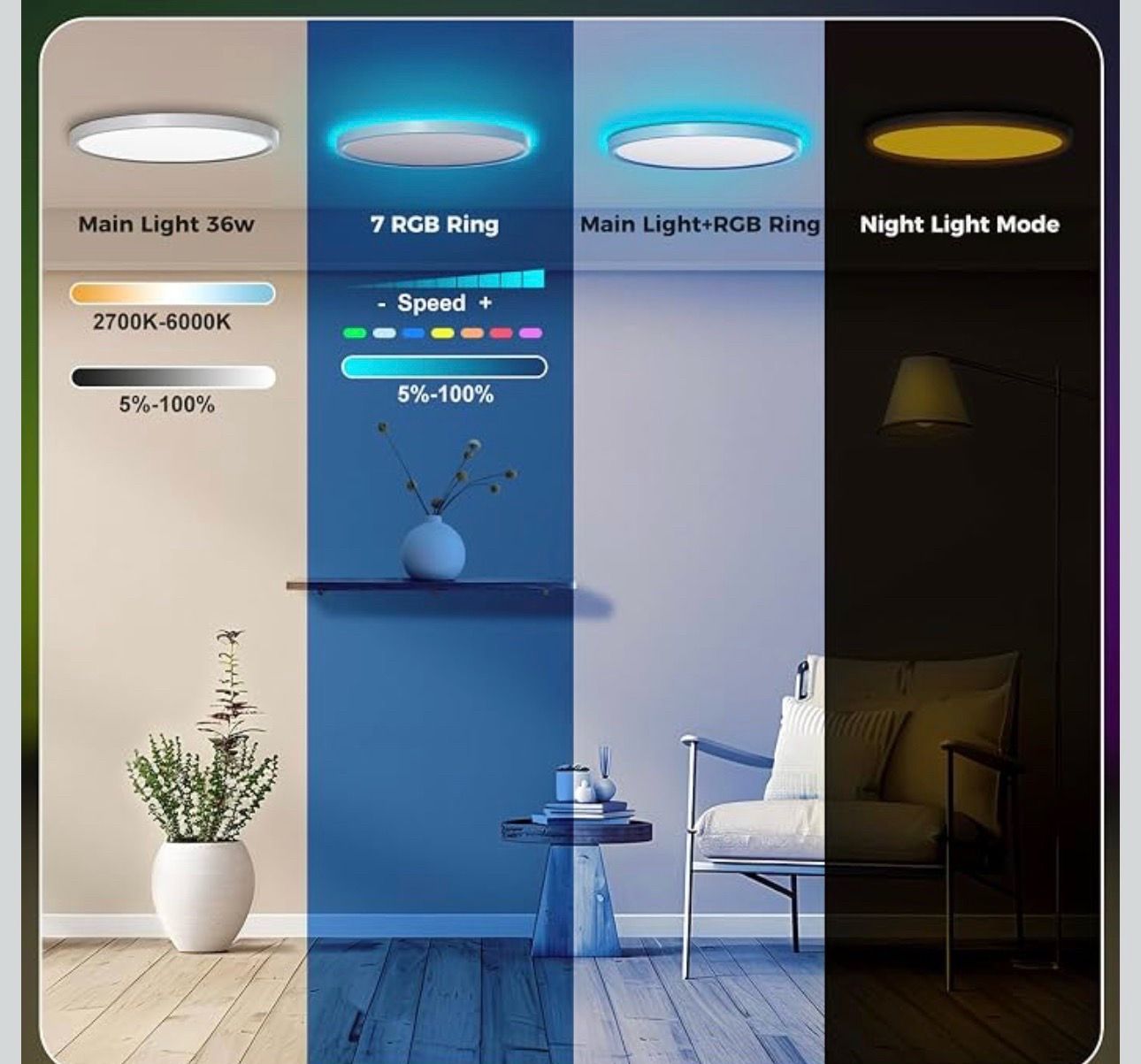 New Smart RGB LED Ceiling Lights with Remote - 15.8 inch - photo 2