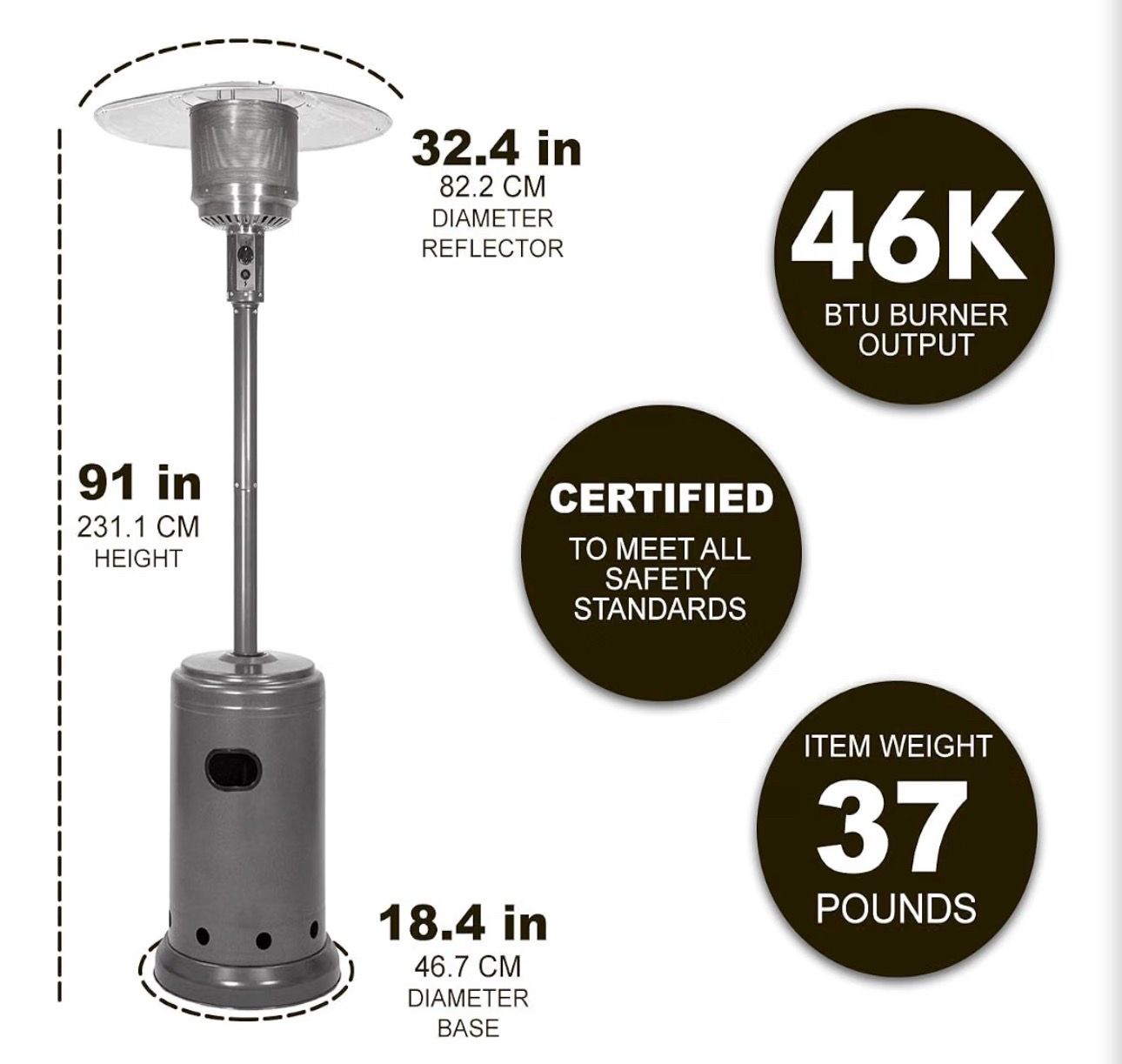 New Amazon Basics 46,000 BTU Portable Outdoor Patio Heater - photo 3
