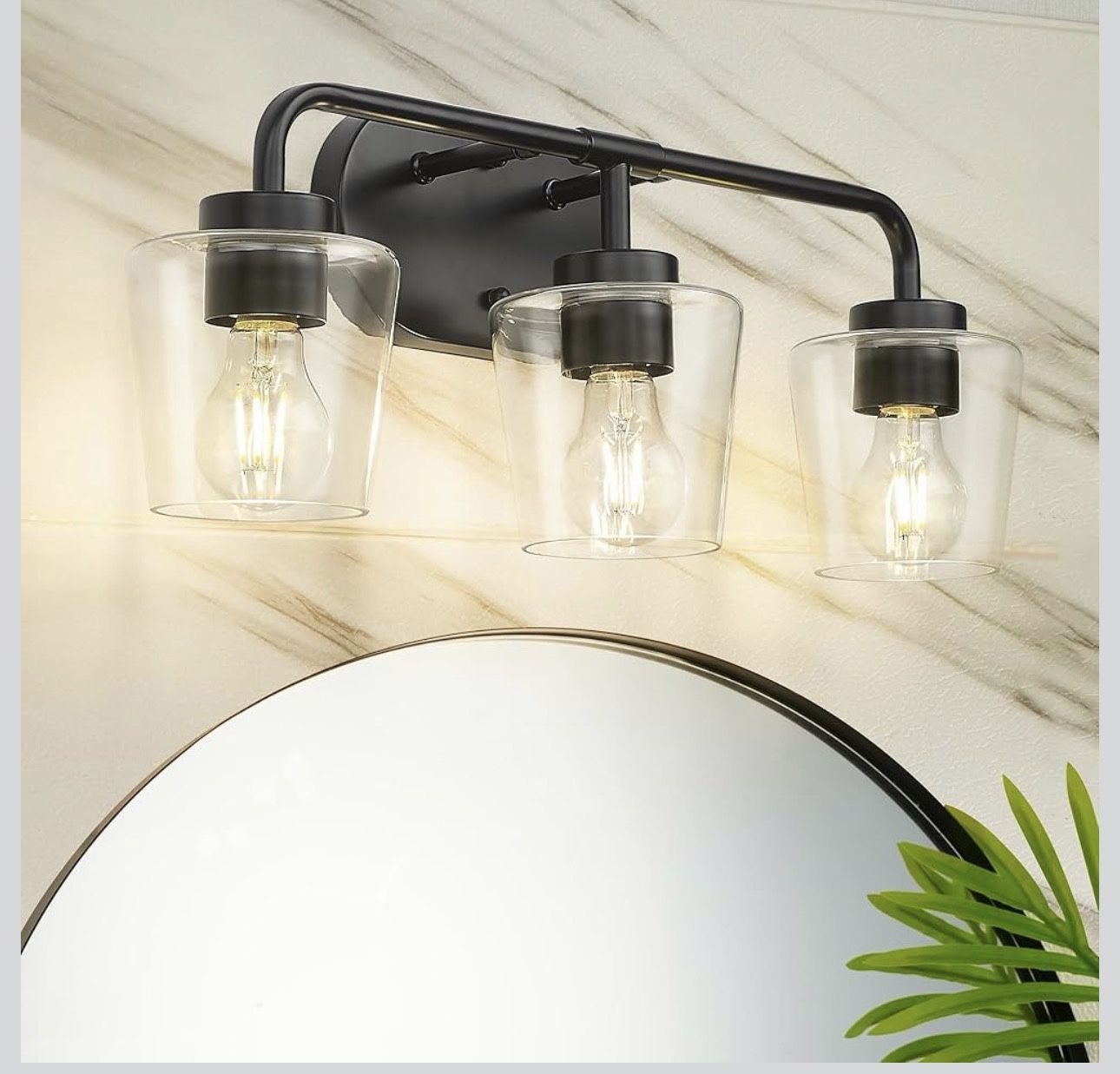 3-Light Matte Black Vanity Lights