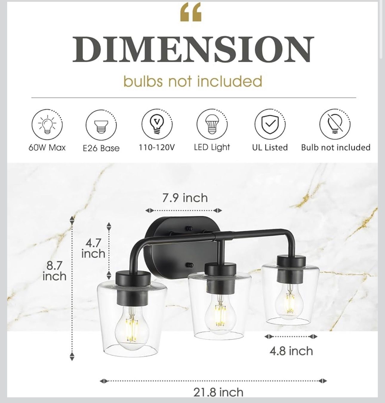 3-Light Matte Black Vanity Lights - photo 4