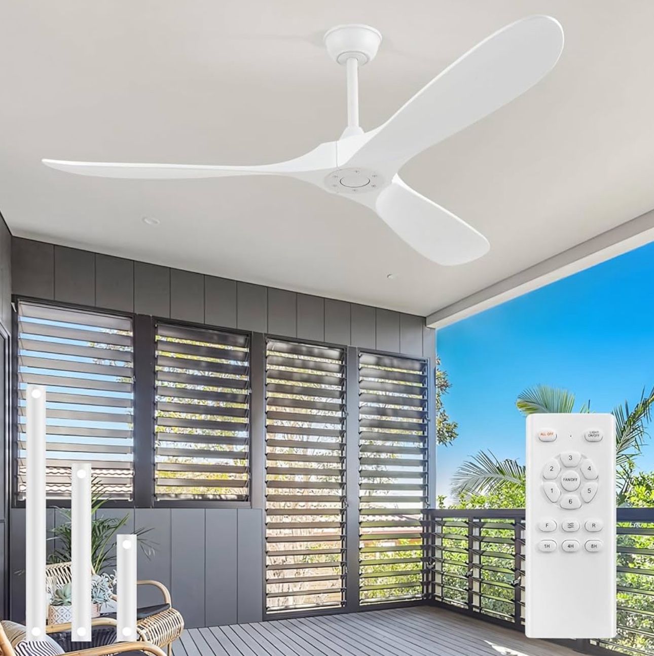 New 60'' White Indoor/outdoor Ceiling Fan without Light