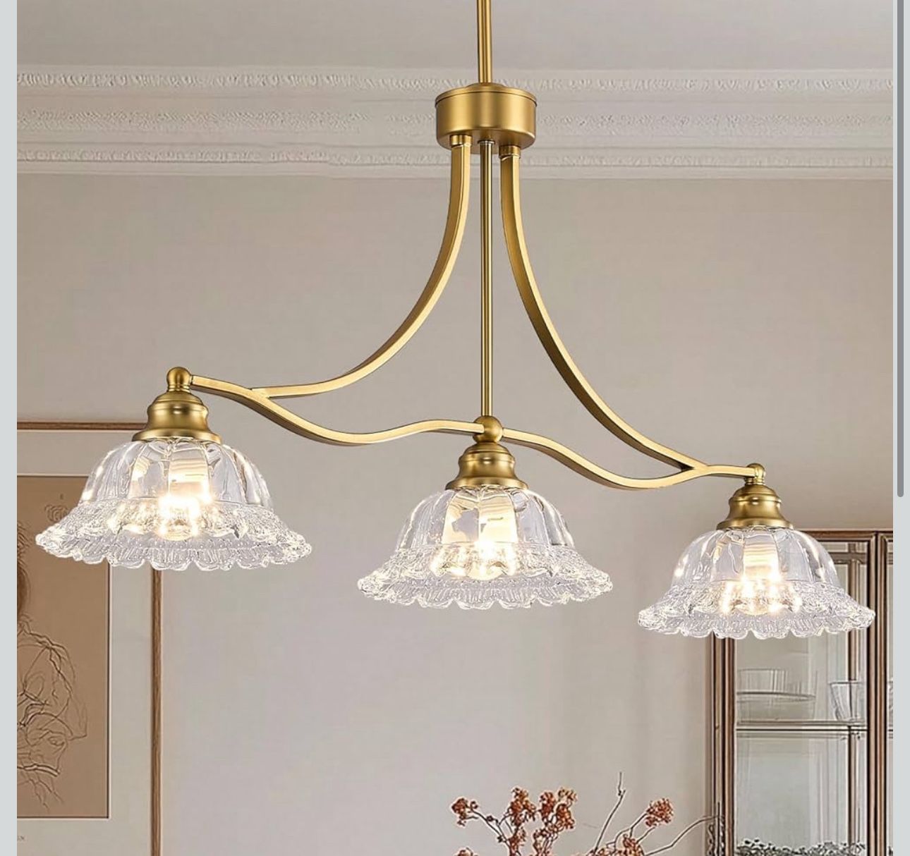 New 3-Light Golden Vintage Pendant Lighting with Flower Glass Sh