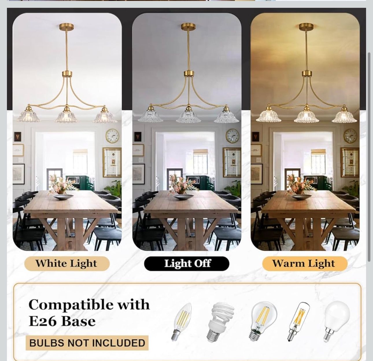 New 3-Light Golden Vintage Pendant Lighting with Flower Glass Sh - photo 3