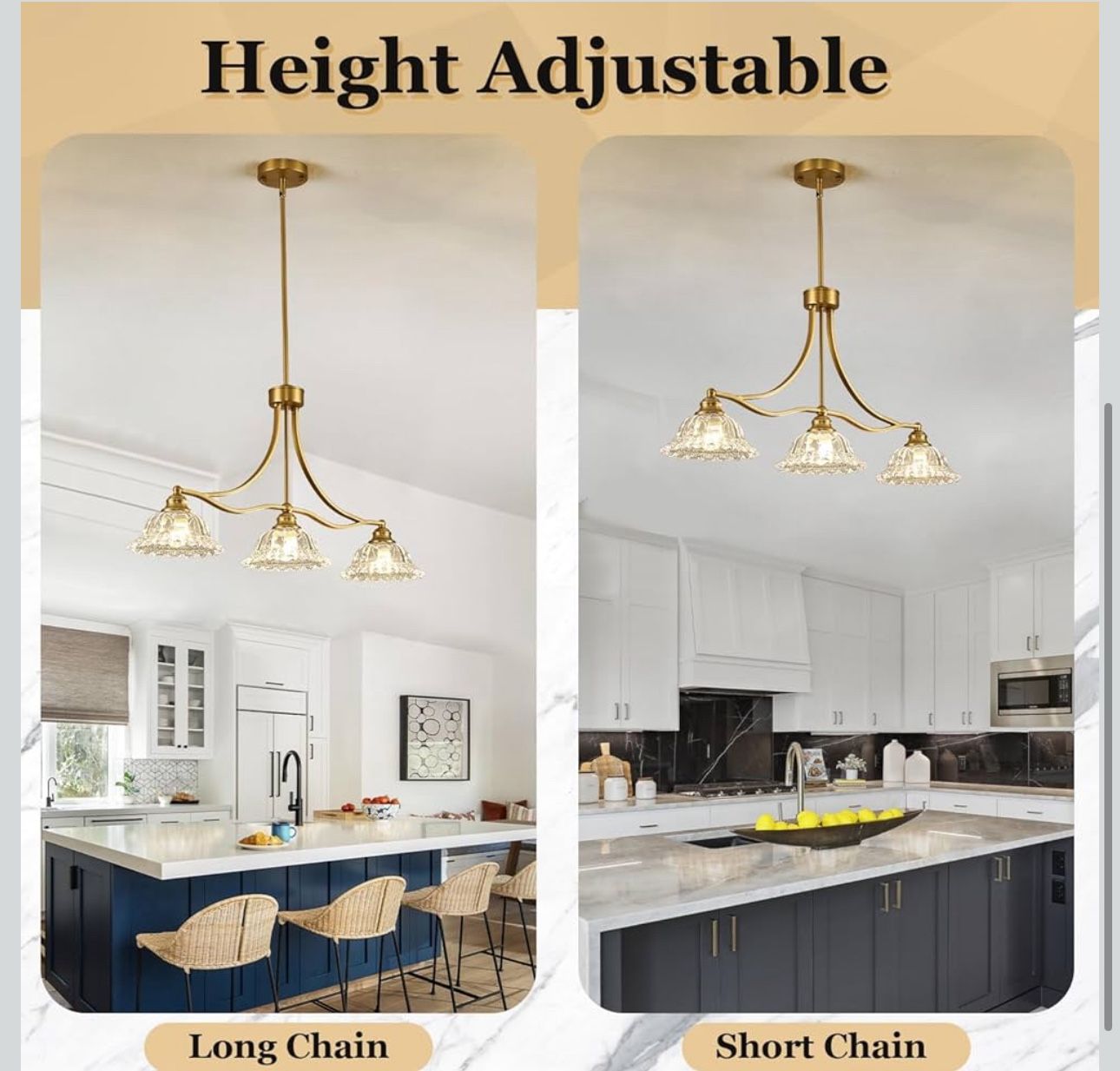New 3-Light Golden Vintage Pendant Lighting with Flower Glass Sh - photo 4