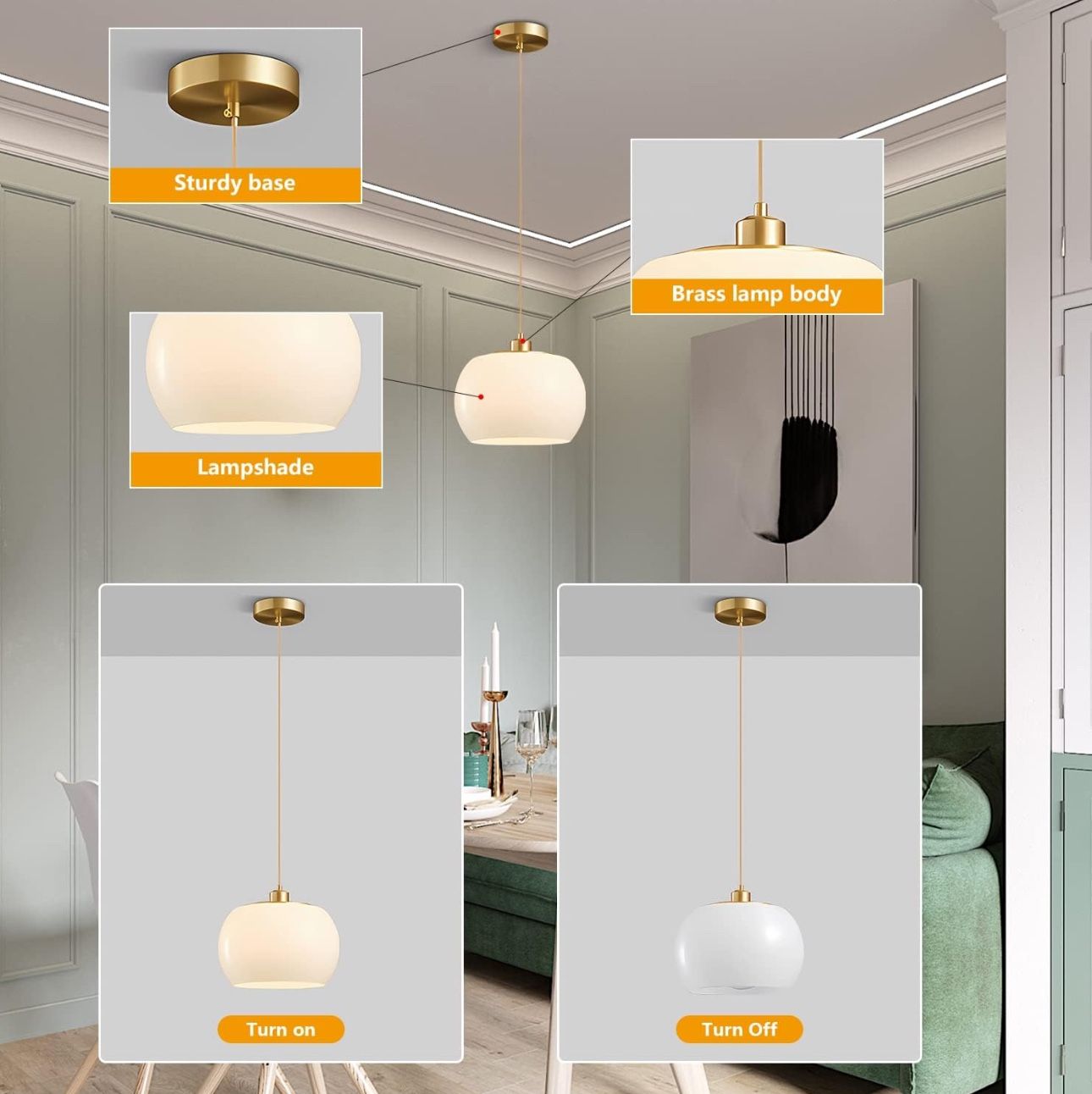 New BOKT 1-Light Gold Dome Pendant Light Mid Century Modern - photo 5