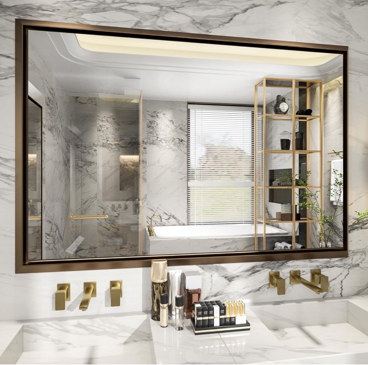 New 40 x 30 Inch Bronze Framed Mirror