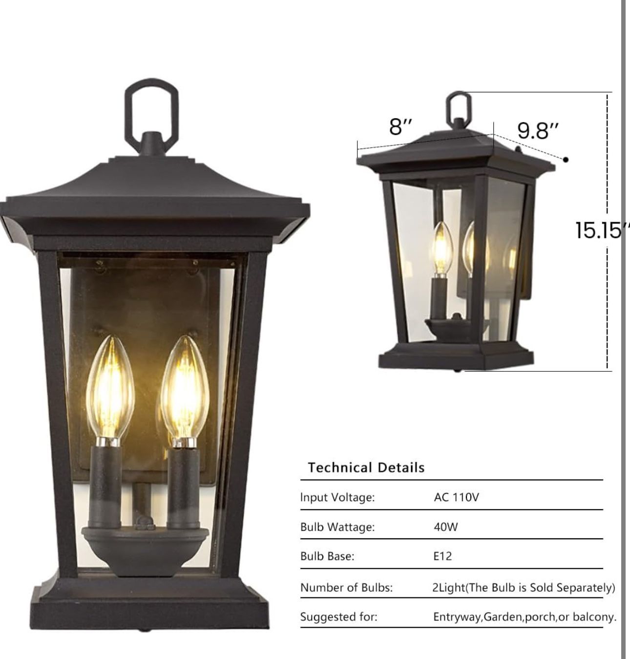 New Large Outdoor Wall Sconce, 2-Lights Lantern - photo 5