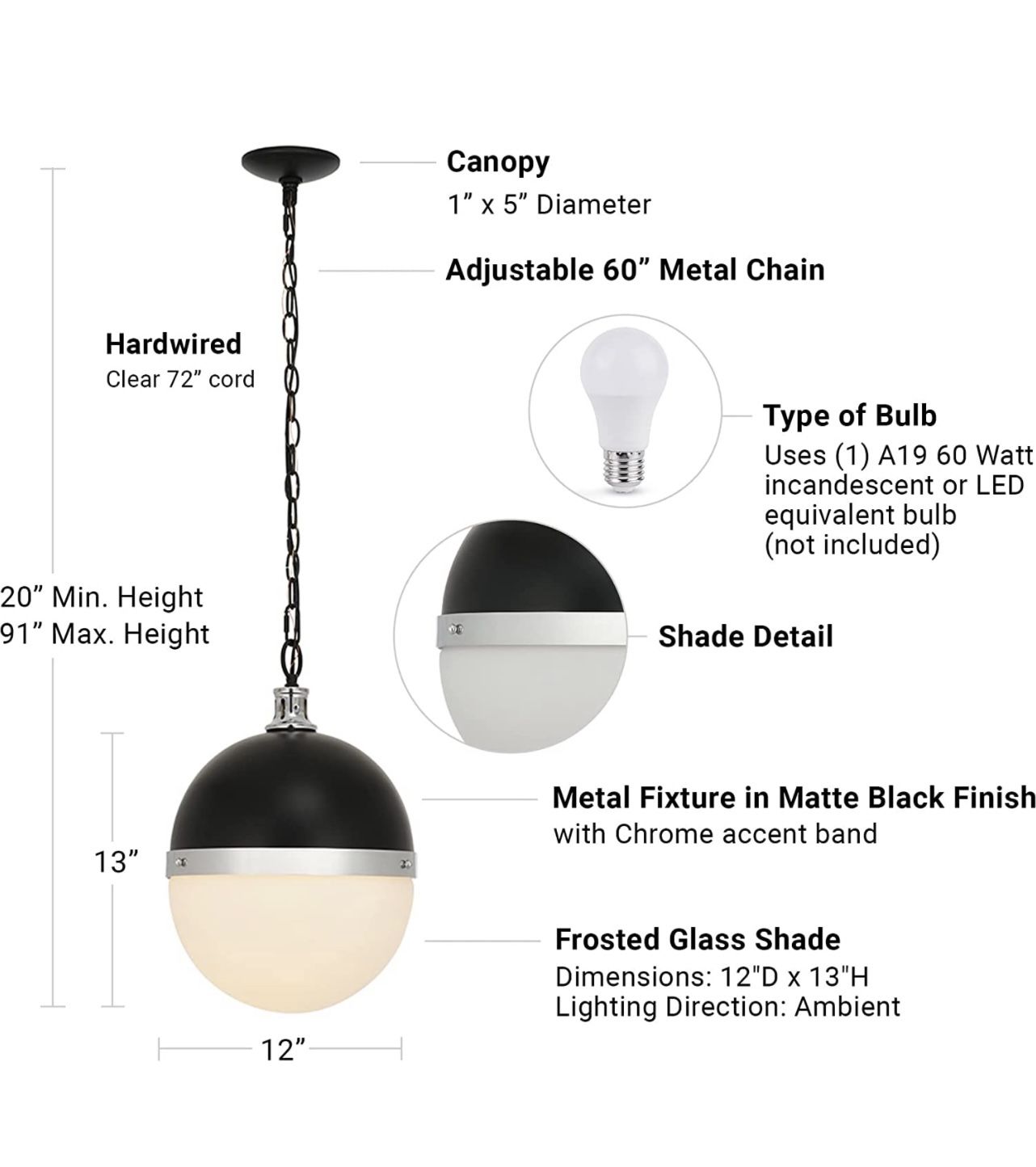 New Modern 2-Tone Round Glass Pendant Ceiling Light, 12 in - photo 5