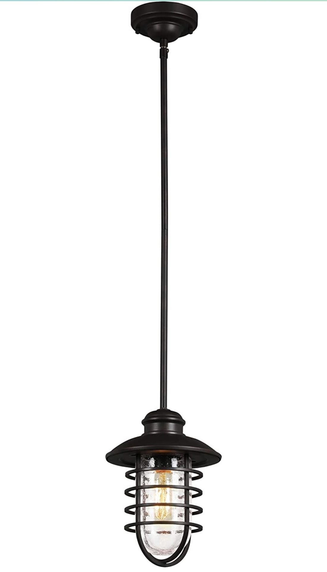 New Rustic Industrial 1-Light Pendant with Seedy Glass Shade - photo 2