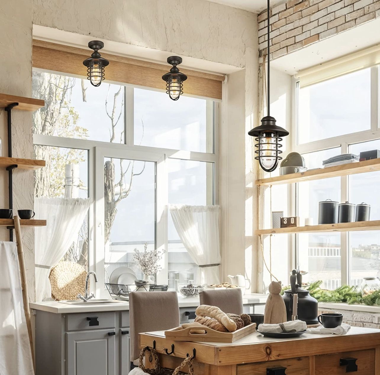 New Rustic Industrial 1-Light Pendant with Seedy Glass Shade - photo 5
