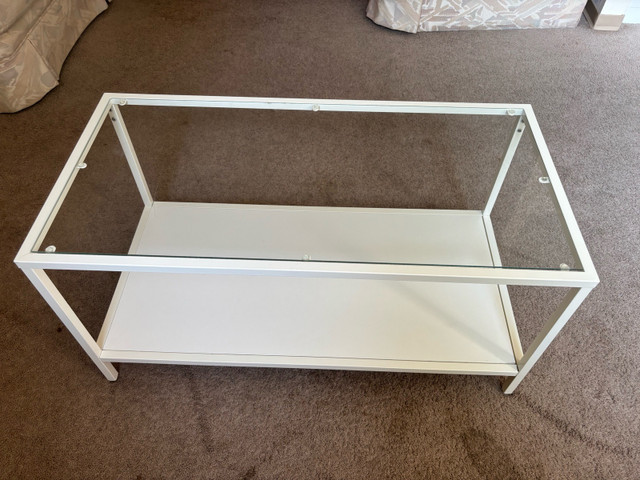 Modern White Metal & Glass Coffee Table