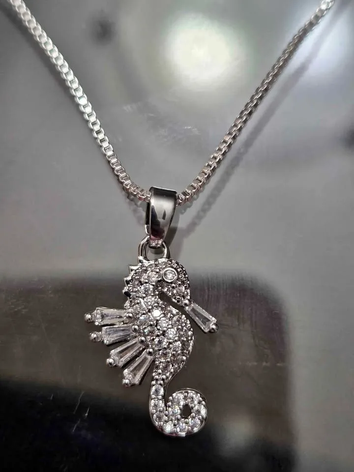 Sterling Silver Seahorse Pendant with Cubic Zirconia thumbnail