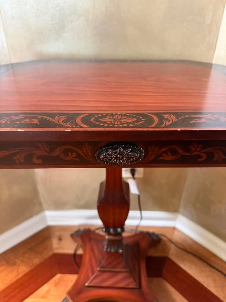 Wood Pedestal Side Table – Accent / End Table – Ornate Detail - photo 2