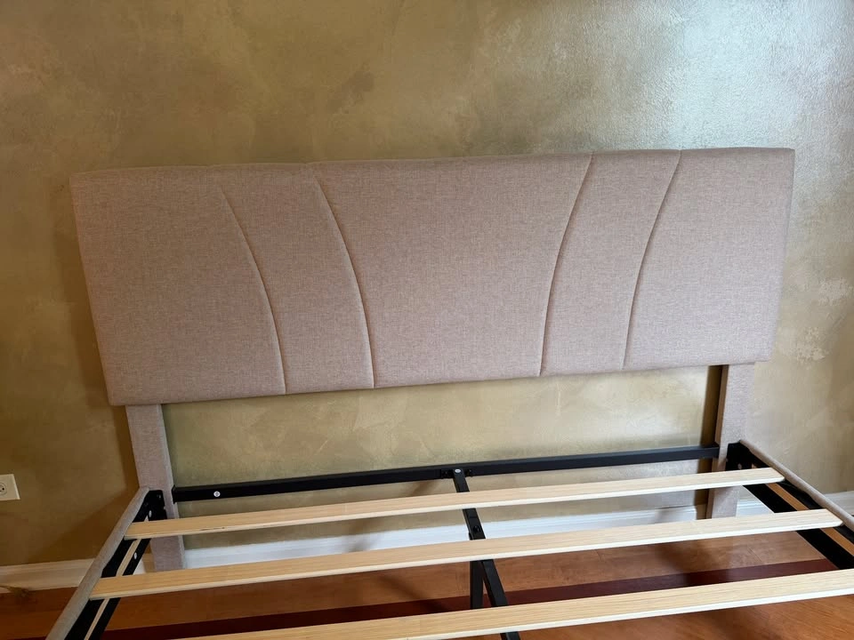 Queen Upholstered Platform Bed Frame – Neutral Beige – Modern - photo 2
