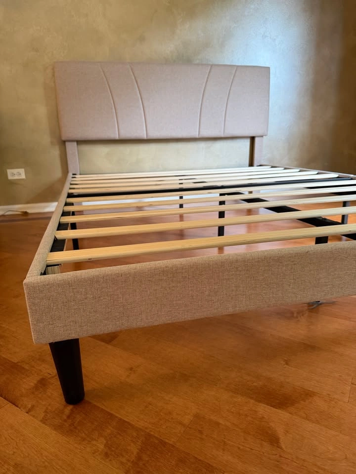 Queen Upholstered Platform Bed Frame – Neutral Beige – Modern - photo 3