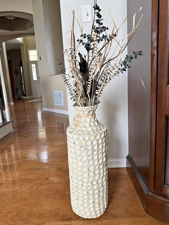 Tall Shell Mosaic Floor Vase – 42" – Coastal / Boho Decor