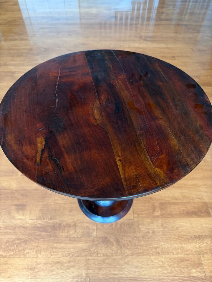 Round Wood Pedestal Accent Table – Turned Bobbin Base - photo 3