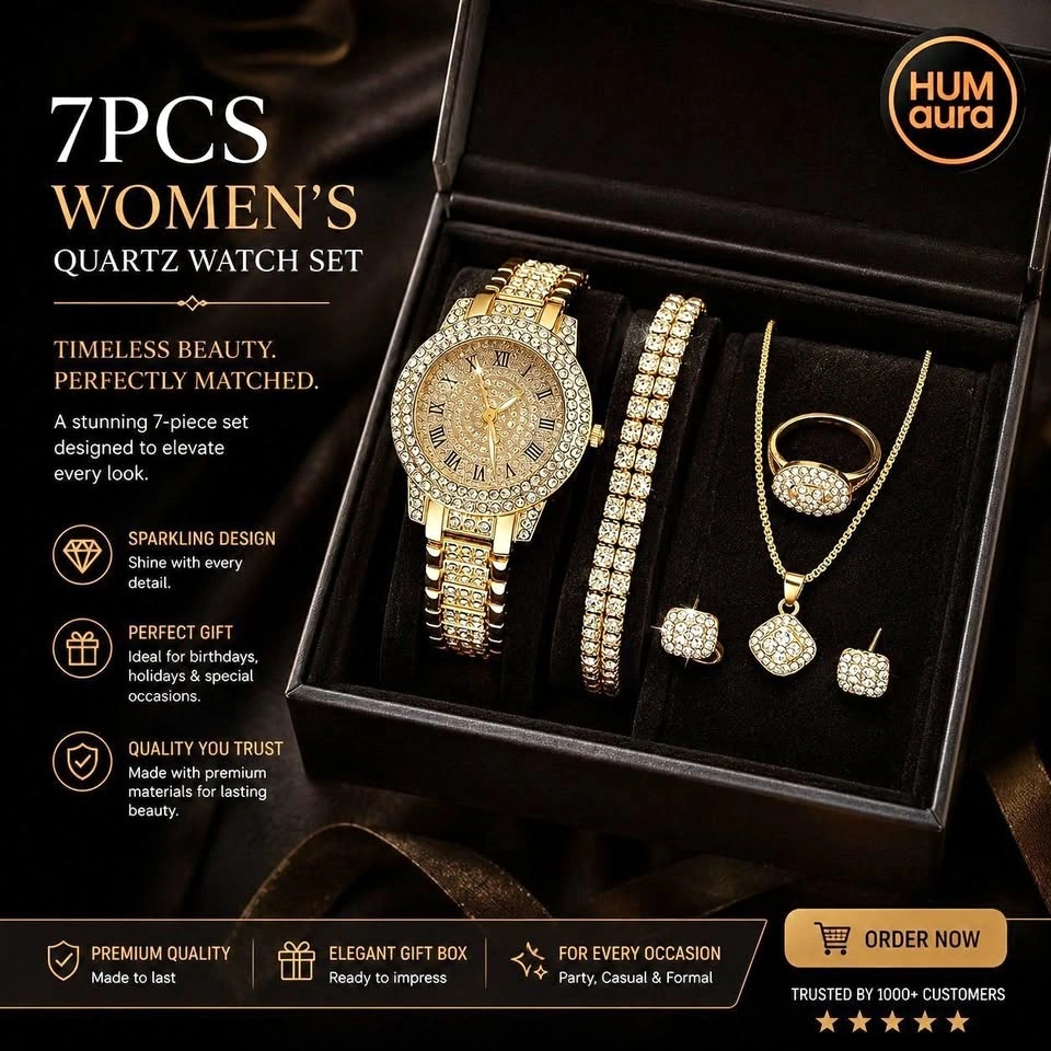 7-Piece Women's Gold-Tone Watch & Jewelry Set