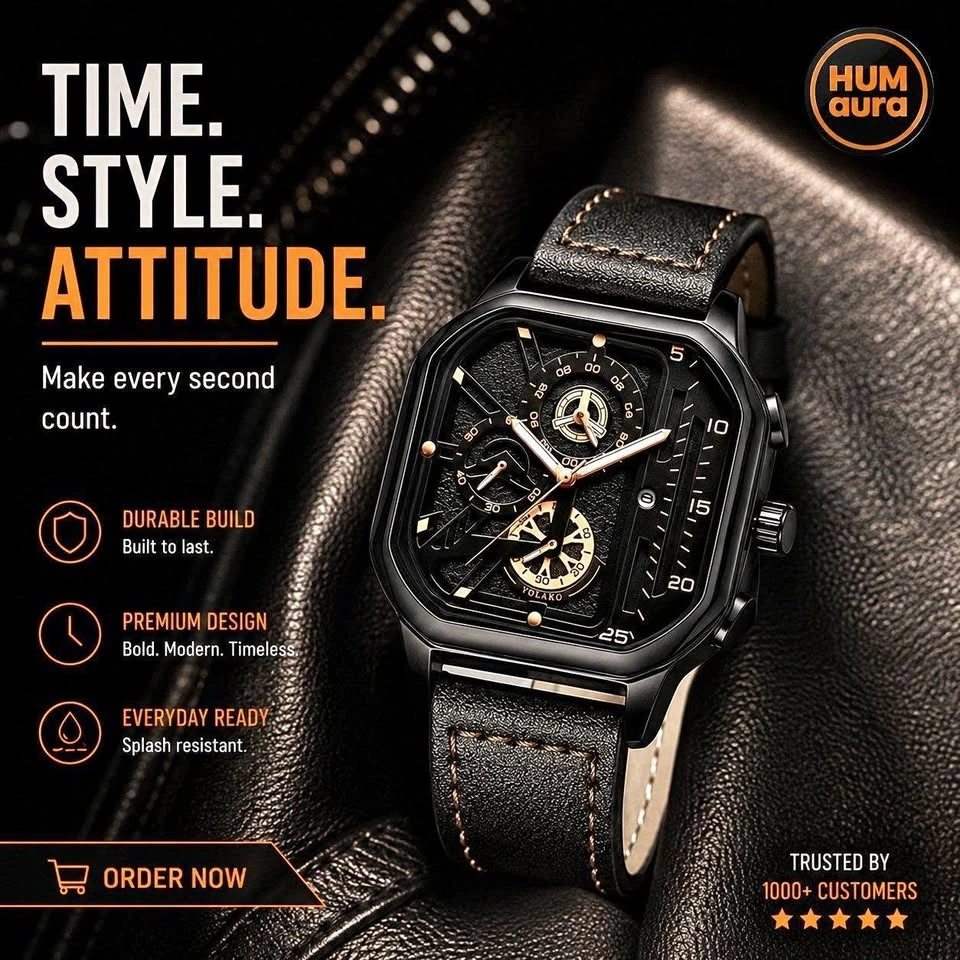 Humaura Luxury Black Chronograph Watch – Premium Men’s Wristwatc