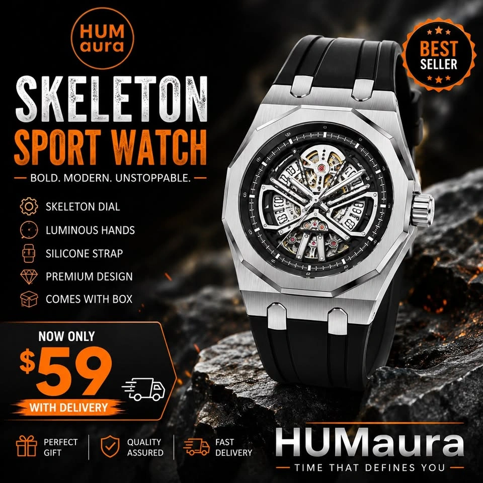 (2 pcs only) Men’s Samurai Skeleton Watch – Stylish Black Luxury