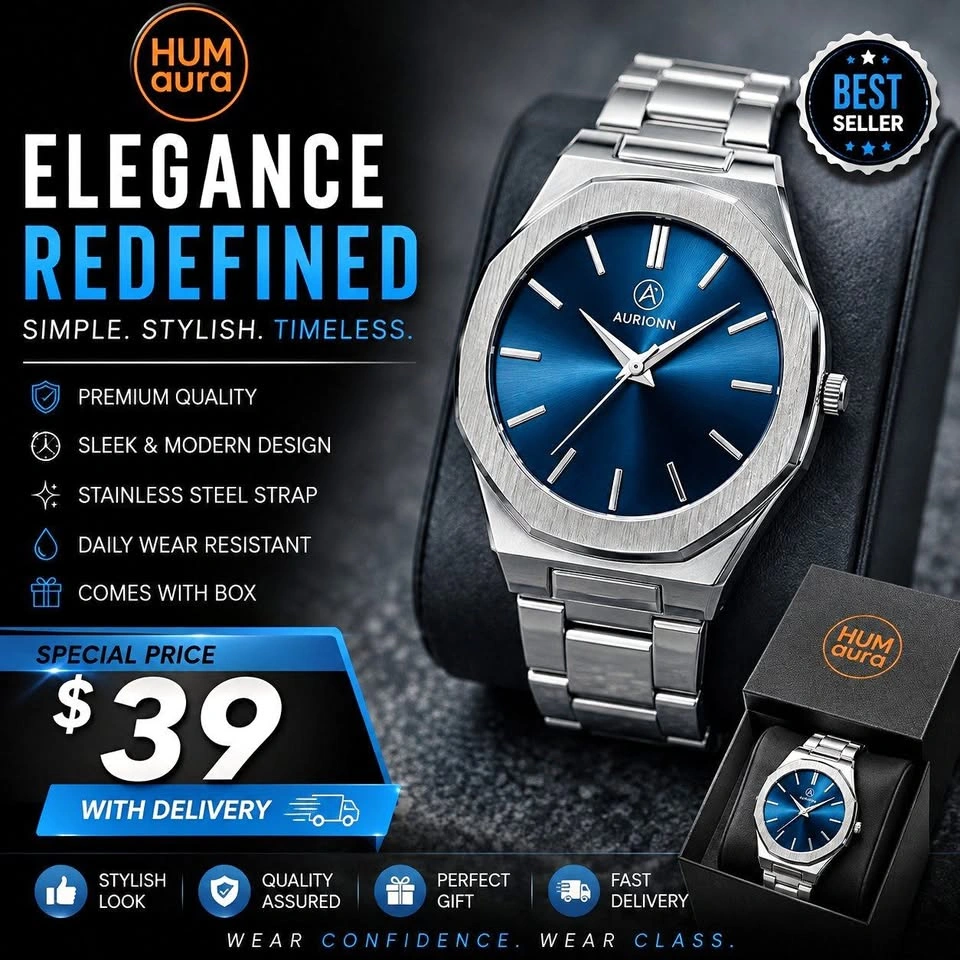 Men’s Luxury Blue Dial Stainless Steel Watch