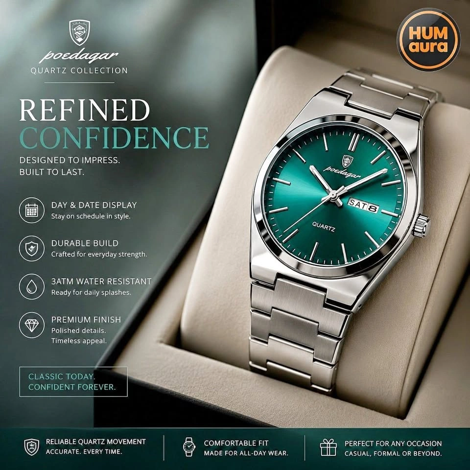 Men's Green Dial Silver Chain Watch | HUMAURA | Brand New