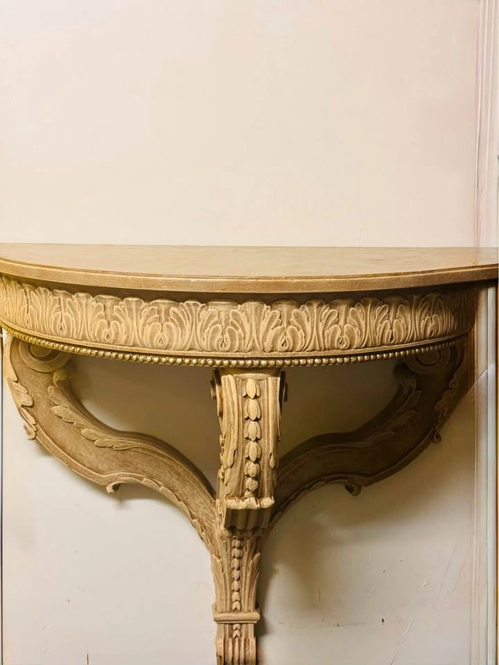 Ornate Carved Demilune Wall Console Table