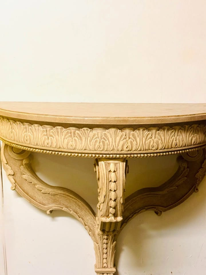 Ornate Carved Demilune Wall Console Table - photo 3