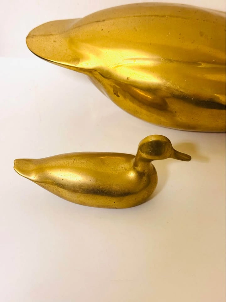 Vintage Solid Heavy Brass Large Mother & Baby Duck Figurines - photo 4