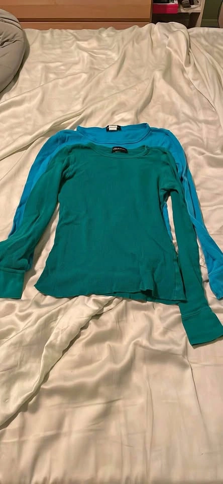 Set of 2 Long Sleeve Thermal Shirts - Teal and Blue