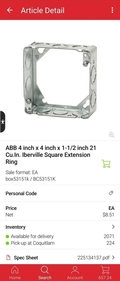 Electrical box 4 x 4 x 1 1/2 metal extension ring - photo 5