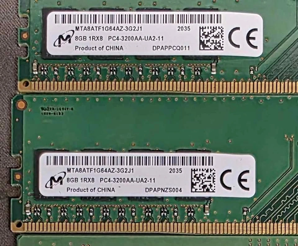 Micron 16gb 3200mhz DDR4 Ram (2x8) used, working excellent