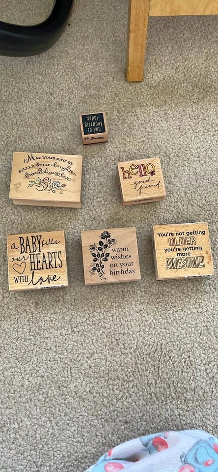 Set of 6 Wooden Rubber Stamps