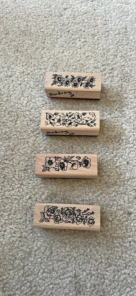 Set of 4 Floral Wooden Rubber Stamps