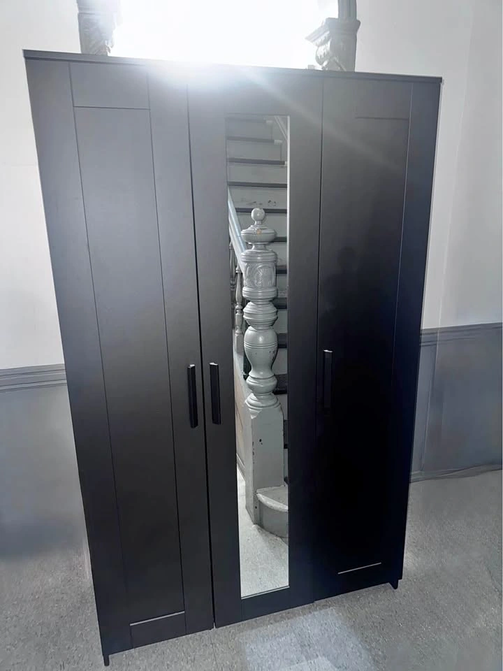 Modern Black 3-door Wardrobe / Armoire with Full-Length Mirror
