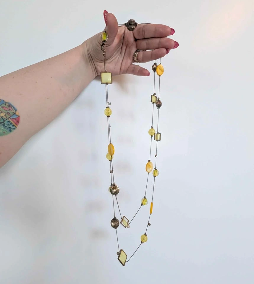Vintage Lemon-Glass beaded long necklace - photo 3